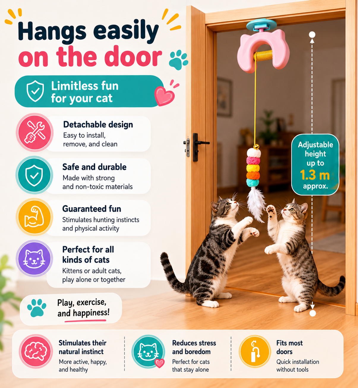 🐱 Automatic Hanging Electric Cat Toy, USB Rechargeable Random Lifting Feather Cat Teaser for Indoor Cats