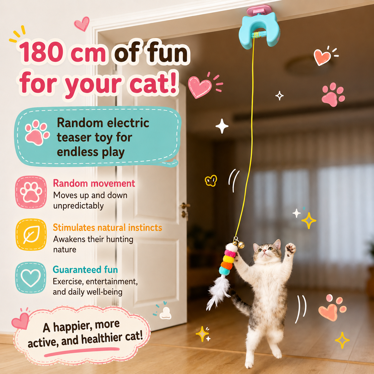 🐱 Automatic Hanging Electric Cat Toy, USB Rechargeable Random Lifting Feather Cat Teaser for Indoor Cats