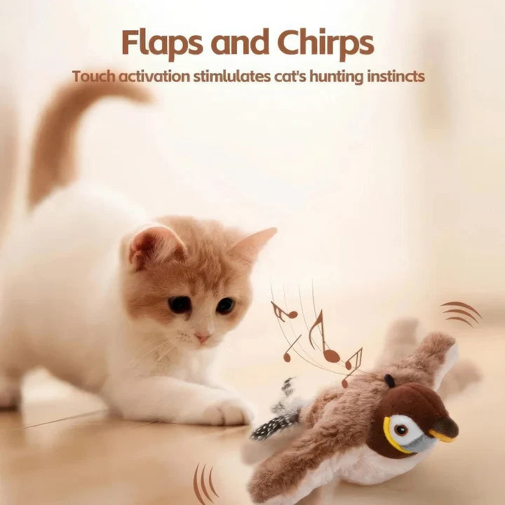 🐦 USB Rechargeable Flapping Bird Cat Toy, Touch Activated Chirping Interactive Plush Bird Toy 🐱 Detachable Washable Bite Resistant Hunting Exercise Toy for Indoor Kittens