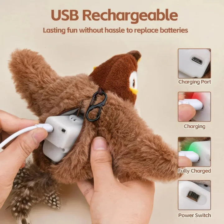 🐦 USB Rechargeable Flapping Bird Cat Toy, Touch Activated Chirping Interactive Plush Bird Toy 🐱 Detachable Washable Bite Resistant Hunting Exercise Toy for Indoor Kittens
