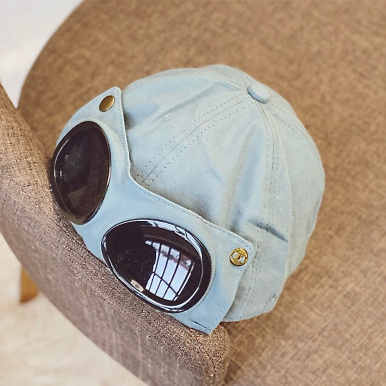 🧢 Retro Pilot Goggle Baseball Cap, Aviator Style Hat with Flip Sunglasses for Streetwear