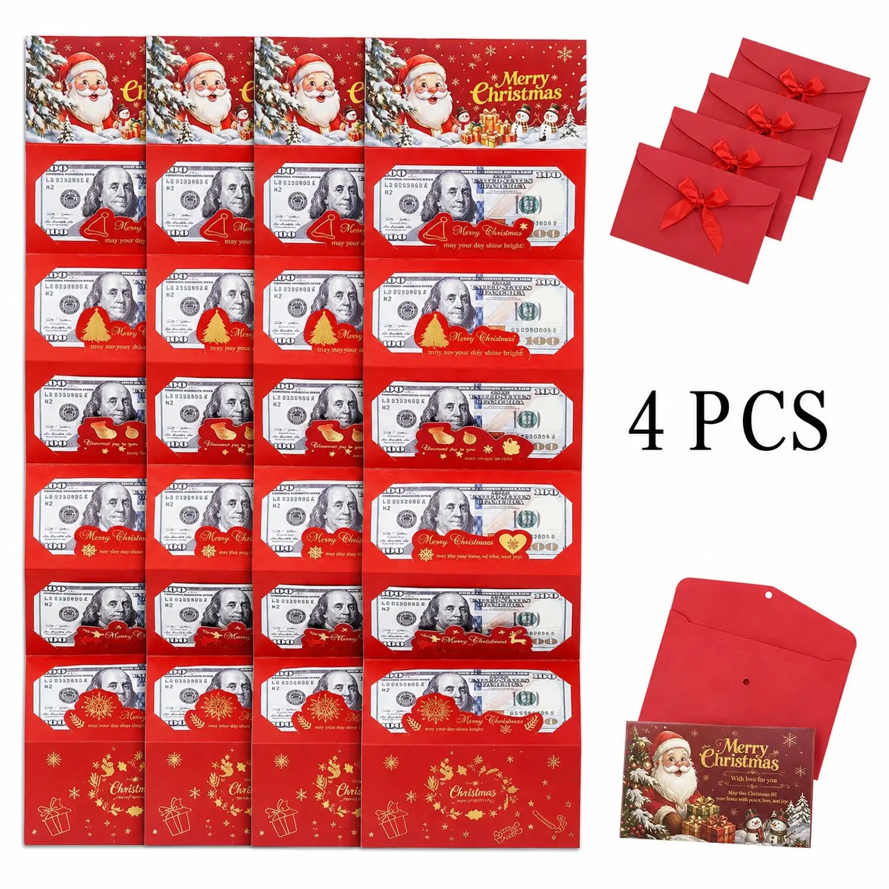 4/2 Pcs Christmas Money Envelope for Cash,Creative Folding Money Holder with 6 Slots,Luxury Paper Cash Gift Card Holder, DIY HolidayMoney Gift Envelope for Xmas, Women Men GirlsBoys Mom Dad
