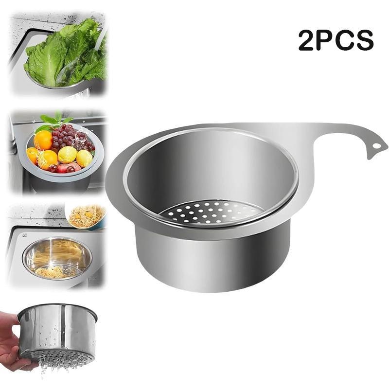 🥘 304 Stainless Steel Hanging Sink Colander, Dual Use Kitchen Strainer Basket for Fruit Vegetable Pasta