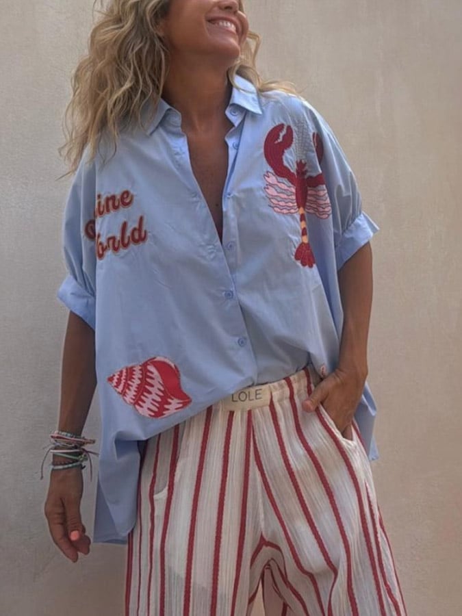 ✨Stylish Vacation-Style Lobster Print Shirt