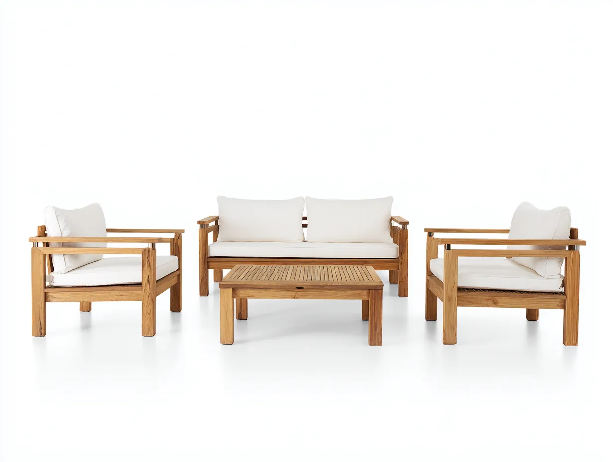 Gartentisch- und Stuhlset 100×60×42 cm - Holz Weiß - 4-teiliges Terrassen-Lounge-Set-Parointerior