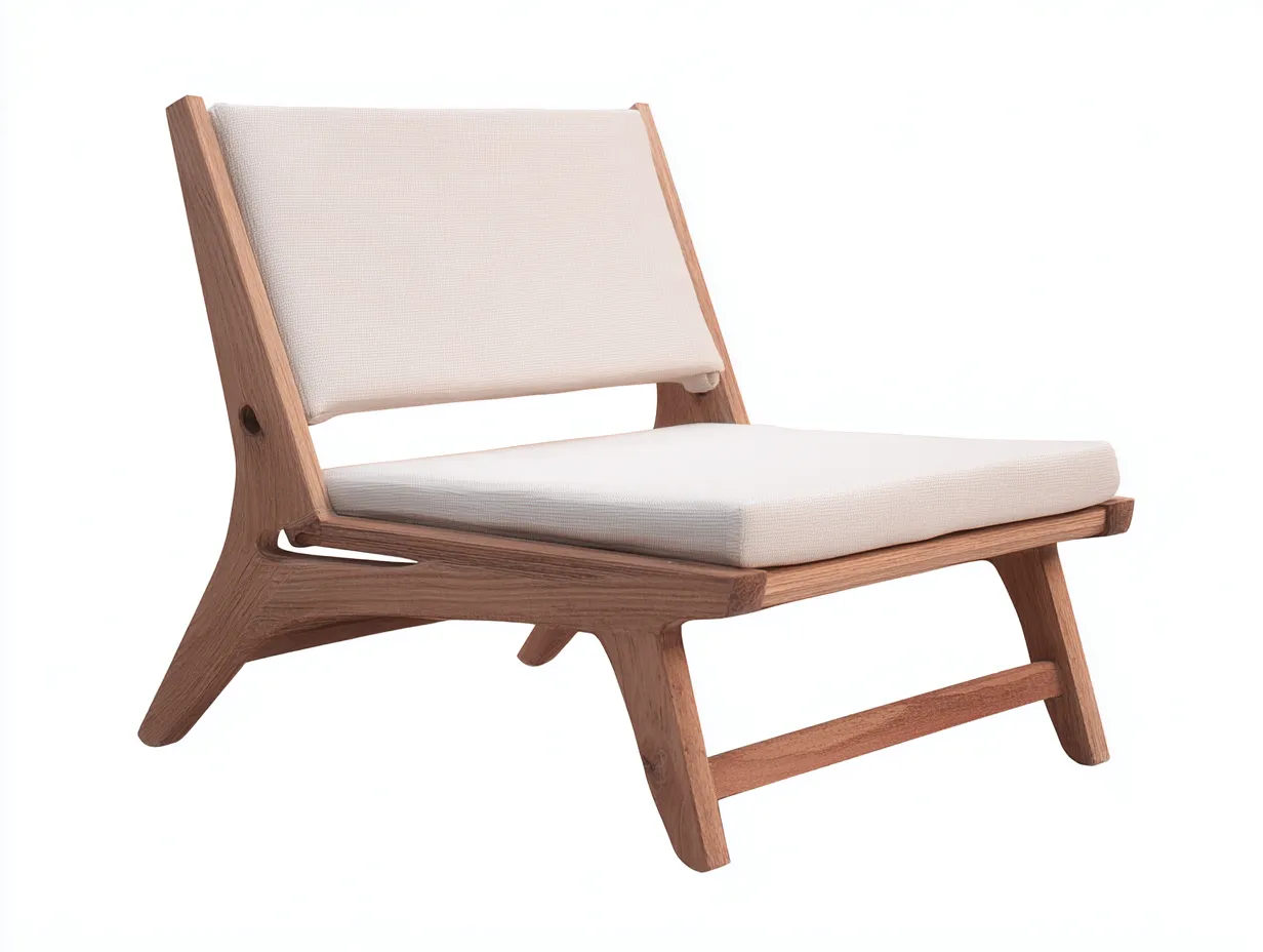 Outdoor-Freizeitstuhl 72×82×74 cm - Holz und Stoff - Braun/Beige - niedriger Loungestuhl mit geneigter Rückenlehne-Parointerior
