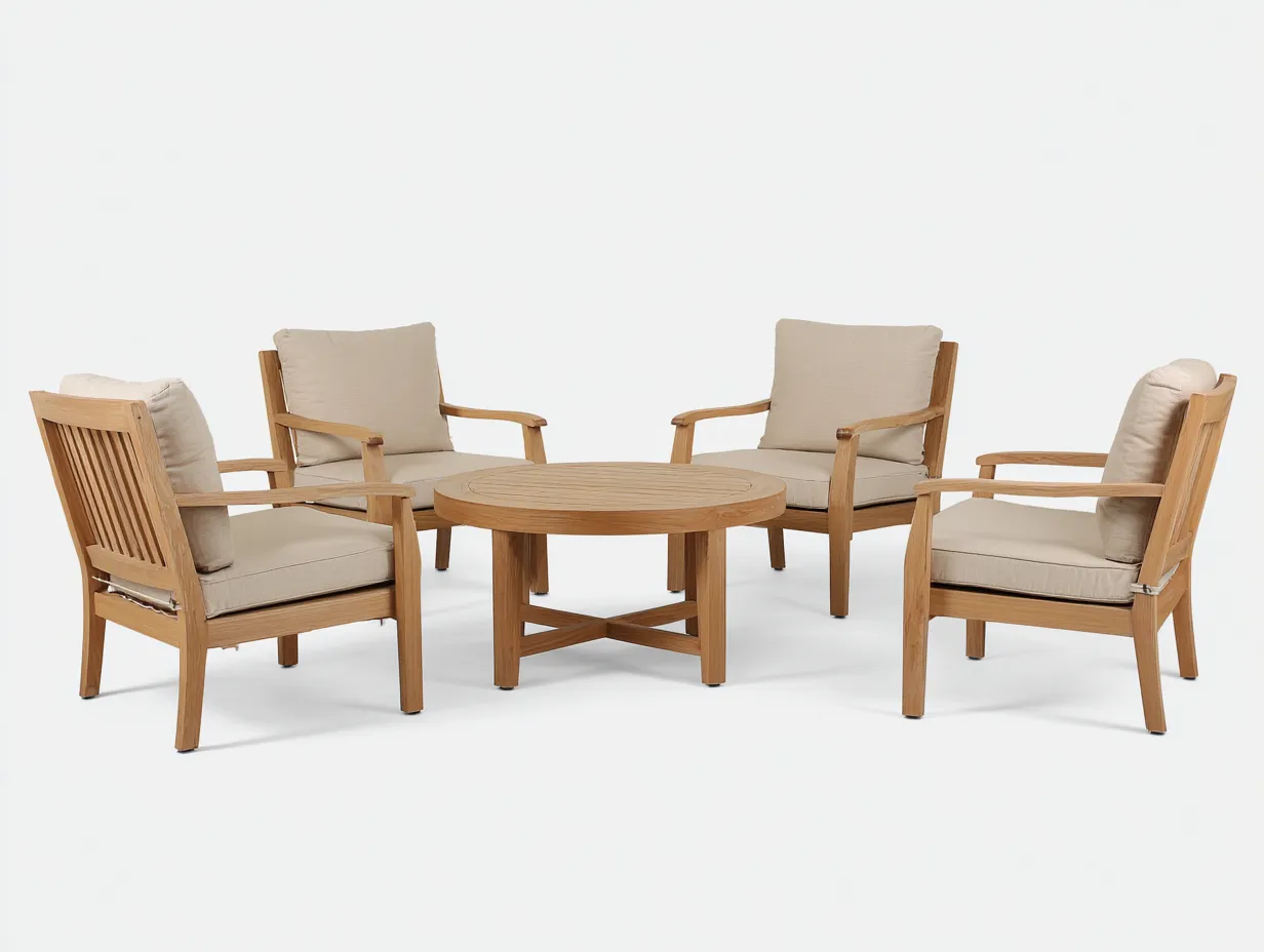 Gartentisch- und Stuhlset 245×245×88 cm - Holz und Stoff - beige/holz - für den Außenbereich - 5-teiliges Rundtisch-Set-Parointerior