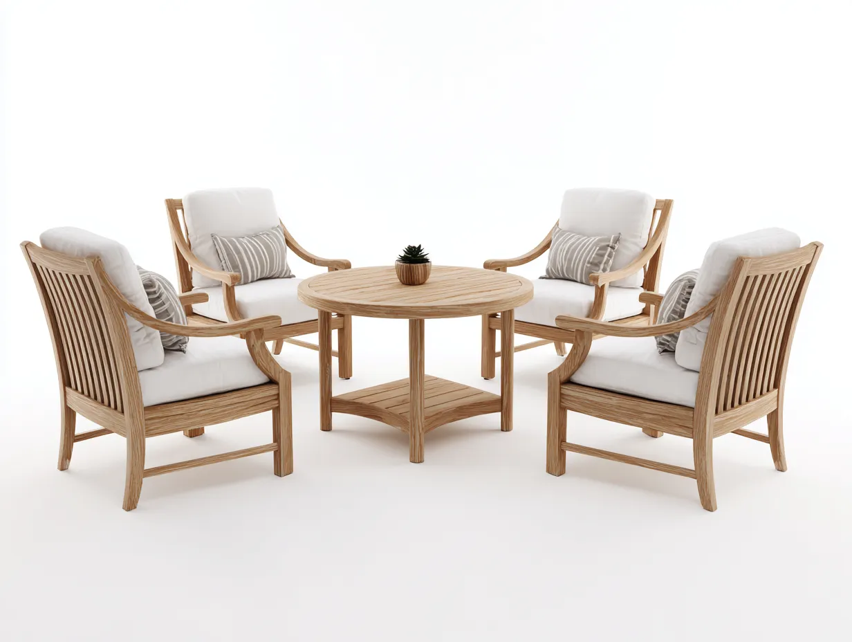 Gartentisch- und Stuhlset 250×250×90 cm - Holz und Stoff - weiß/holz - für Terrasse und Garten - 5-teiliges Sitzensemble-Parointerior