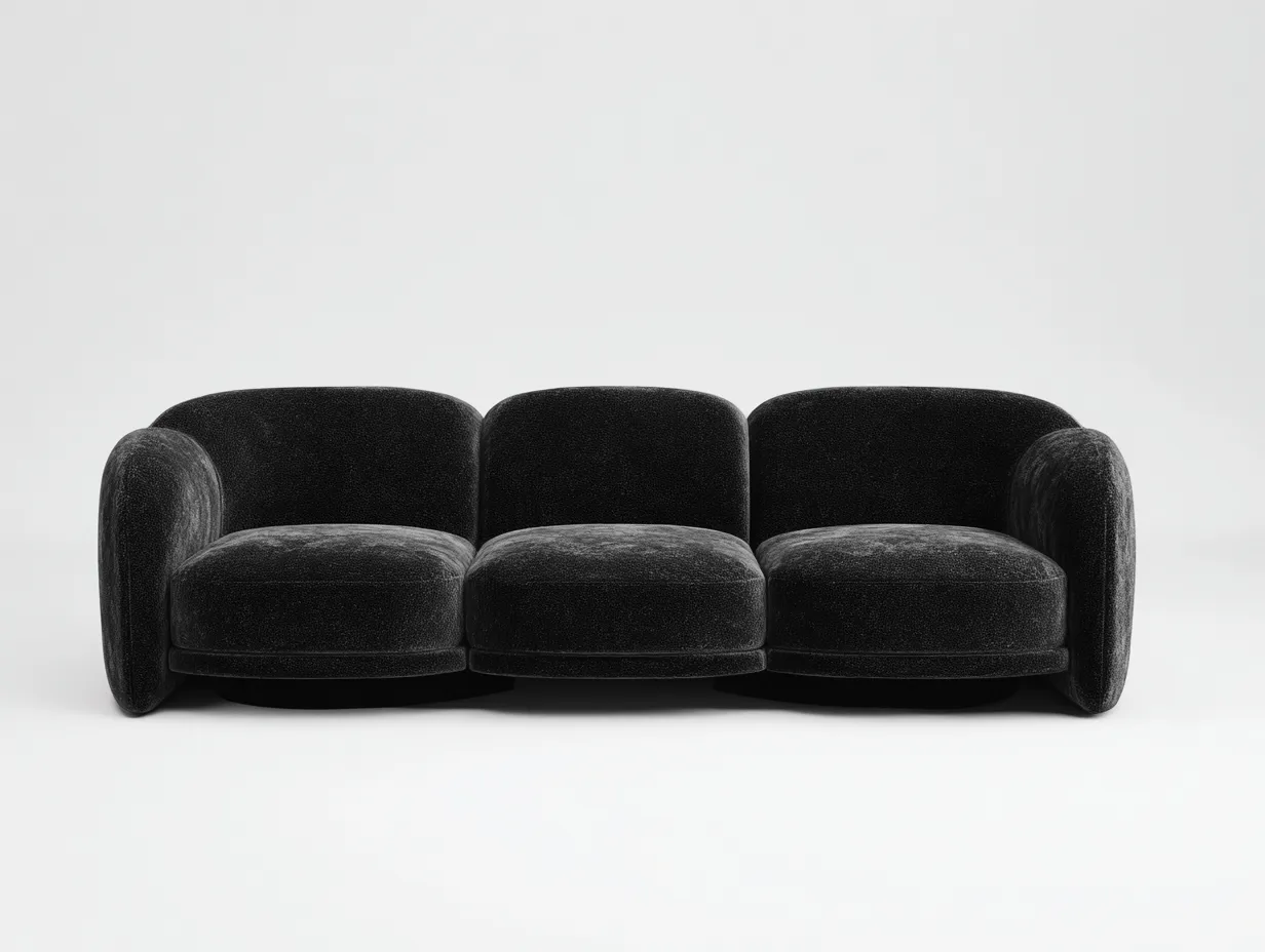Sofa 220×98×78 cm - Stoffpolsterung - schwarz - für das Wohnzimmer - weich gerundetes Dreisitzer-Design-Parointerior