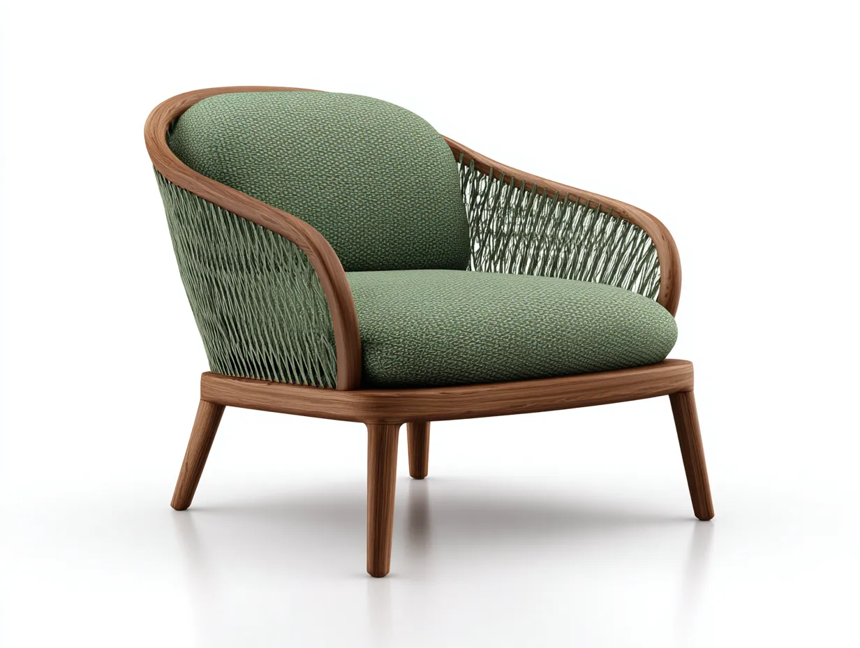 Outdoor-Freizeitstuhl 78×76×79 cm - Holz und Stoff - Braun/Grün - gepolsterter Loungestuhl mit Flechtstruktur-Parointerior