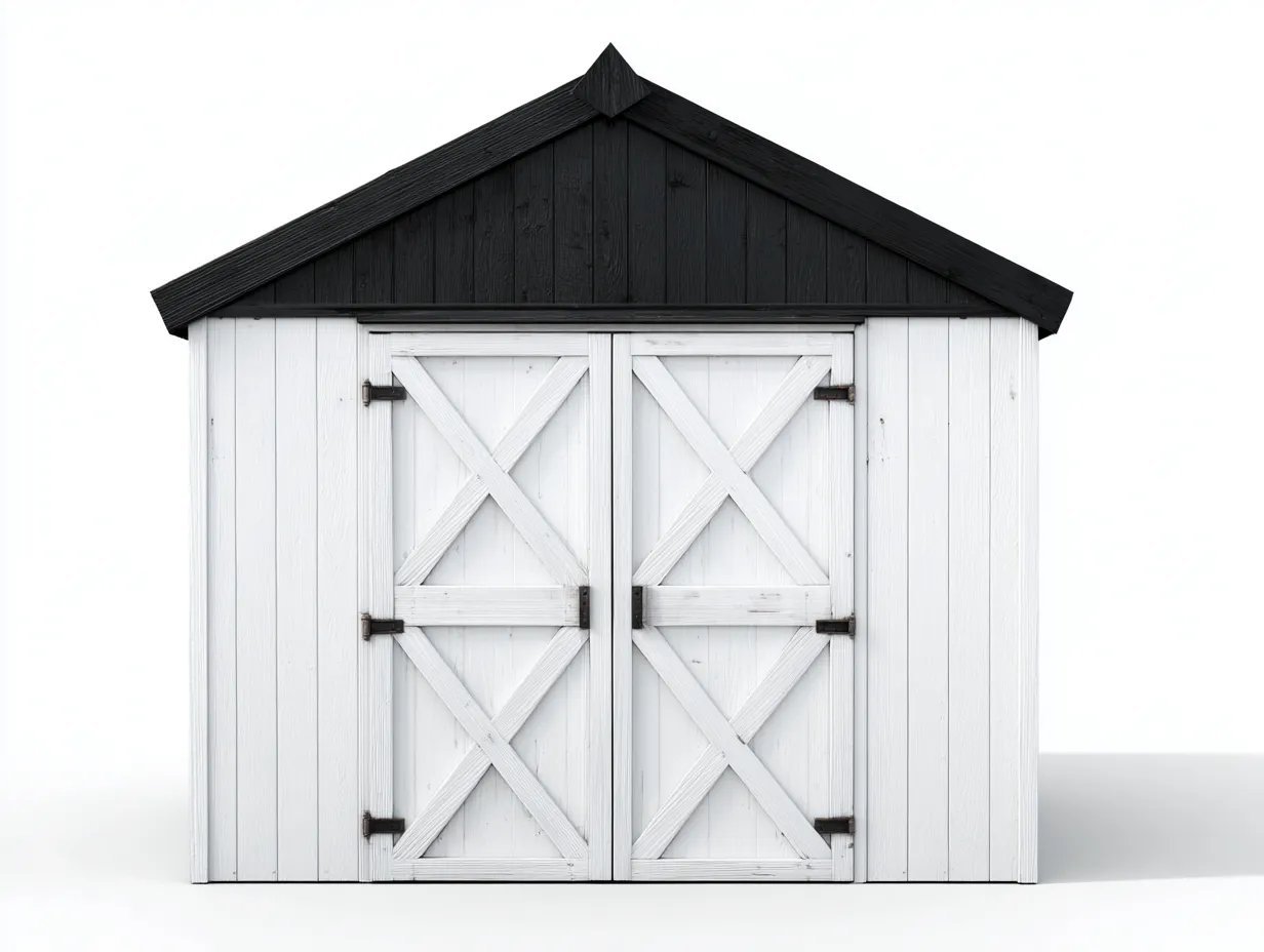 Gartenhäuschen 230×180×225 cm - Holz - weiß/schwarz - für den Außenbereich - breite Doppeltür mit Satteldach-Parointerior