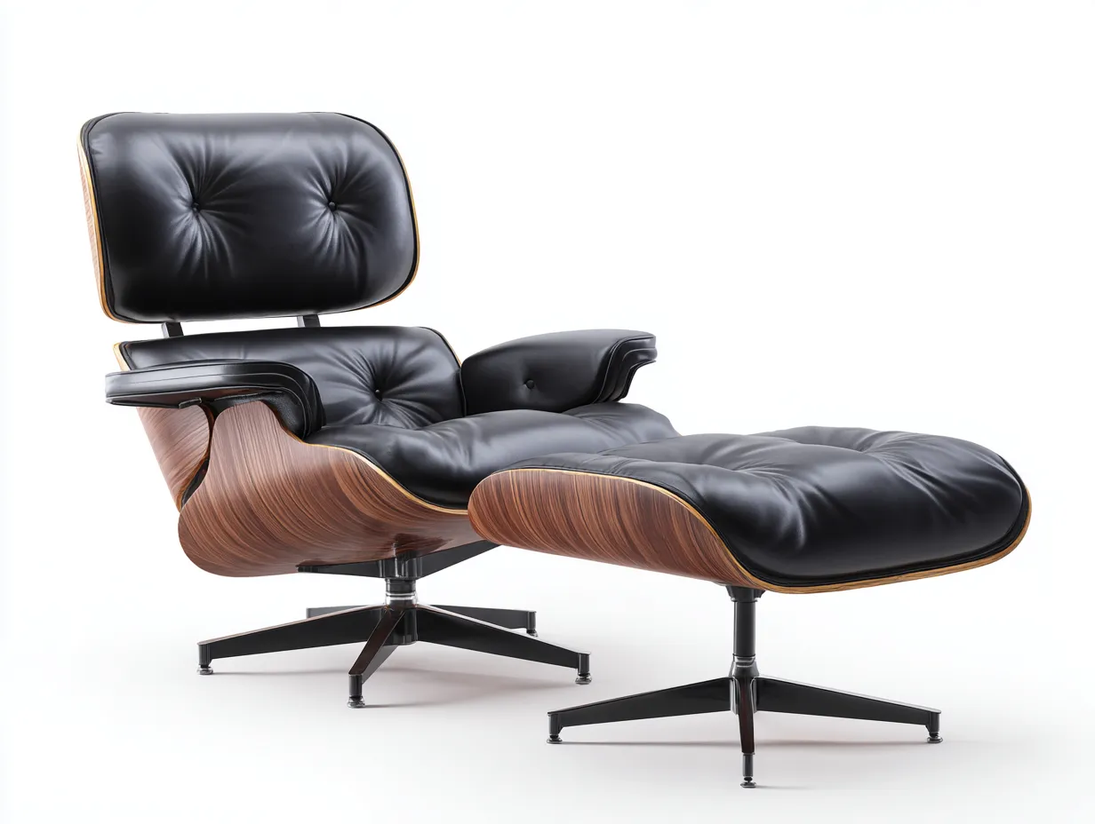 Sessel 86×91×103 cm - Polsterung Holz und Metall - schwarz/holz - für das Wohnzimmer - Drehstuhl mit Fußhocker-Parointerior