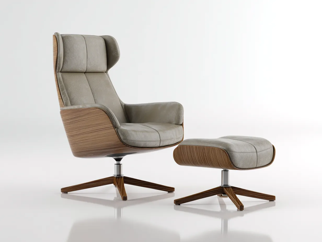 Relaxsessel mit Hocker 86×90×108 cm - Beige/Braun - Stoffbezug mit Holzschale fürs Wohnzimmer-Parointerior