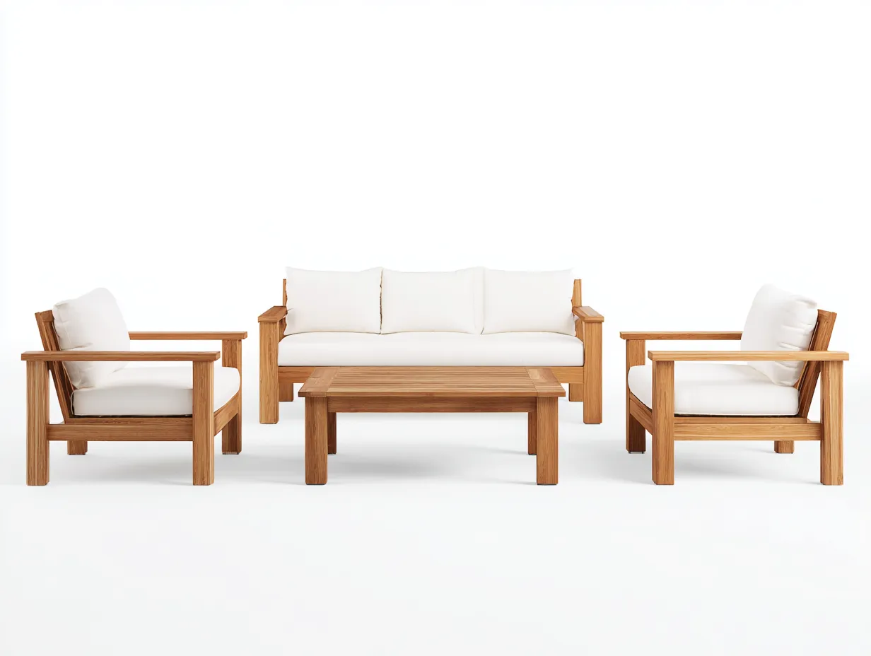 Gartentisch- und Stuhlset 240×160×80 cm - Holz und Stoff - Braun/Weiß - Gartenlounge mit kompakter Tischfläche-Parointerior
