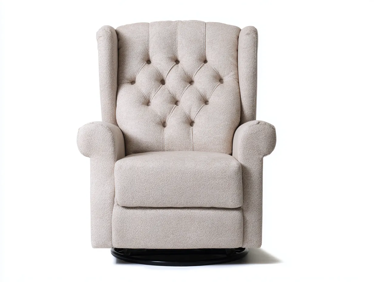 Ohrensessel 90×91×108 cm - Stoff - Beige/Schwarz - Hoher Drehsessel mit Knopfheftung fürs Wohnzimmer-Parointerior