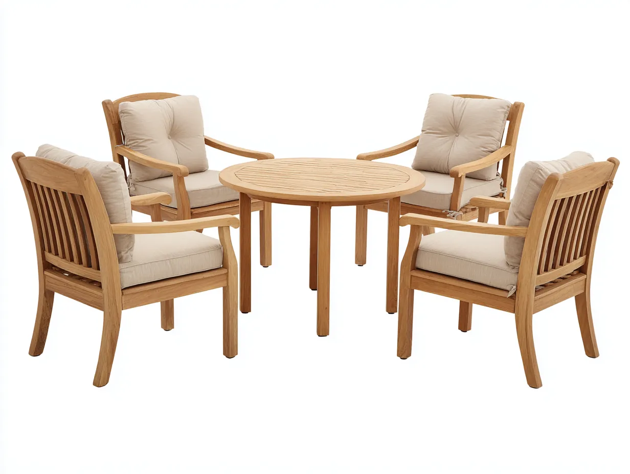 Gartentisch- und Stuhlset 225×225×90 cm - Holz und Stoff - Braun/Beige - Garten-Essgruppe mit ovalem Tisch-Parointerior