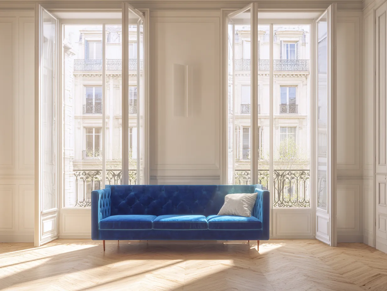 Sofa 215×86×82 cm - Stoff und Metall - blau/schwarz - für das Wohnzimmer - schlankes Dreisitzer-Design-Parointerior