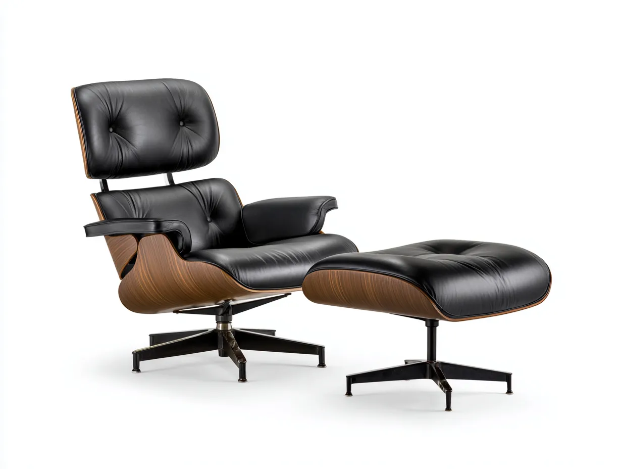 Lounge-Sessel 84×85×86 cm - Leder/Holz - Schwarz/Braun - Drehsessel mit Fußhocker für das Wohnzimmer-Parointerior