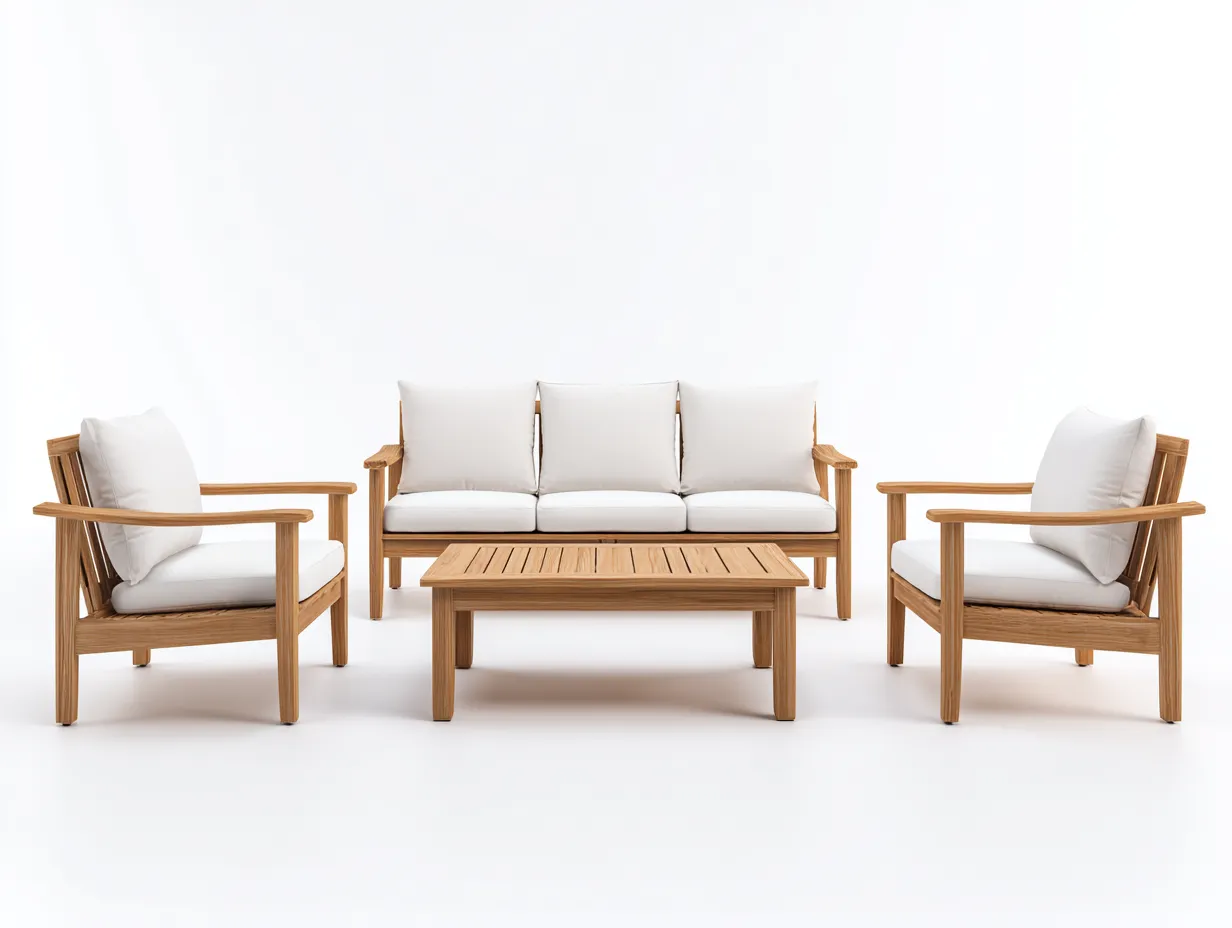Gartentisch- und Stuhlset 245×165×82 cm - Holz und Stoff - Braun/Weiß - Outdoor-Loungegruppe mit rechteckigem Tisch-Parointerior