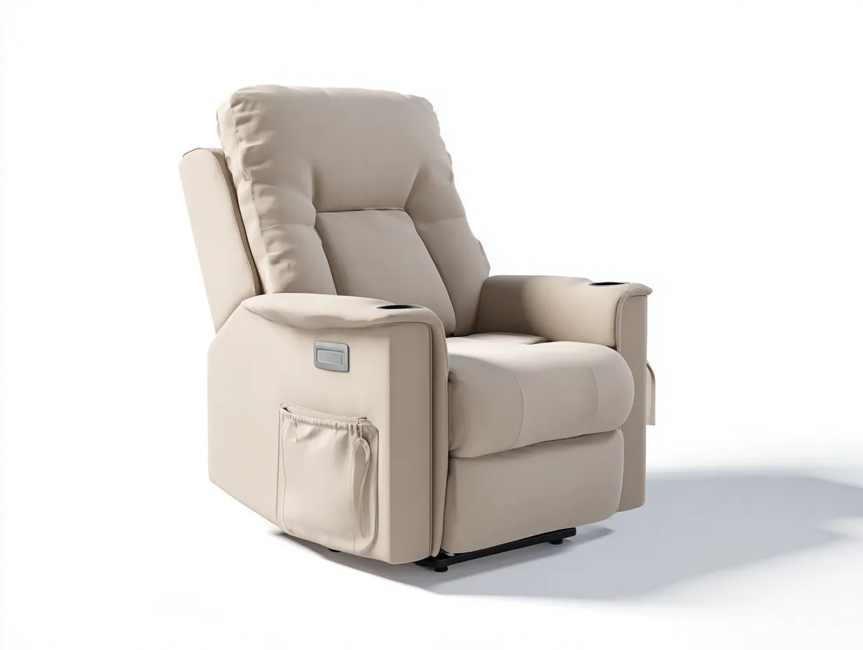 Sessel 92×96×108 cm - Stoff - beige - für das Wohnzimmer - Relaxfunktion mit Getränkehaltern-Savaiabode