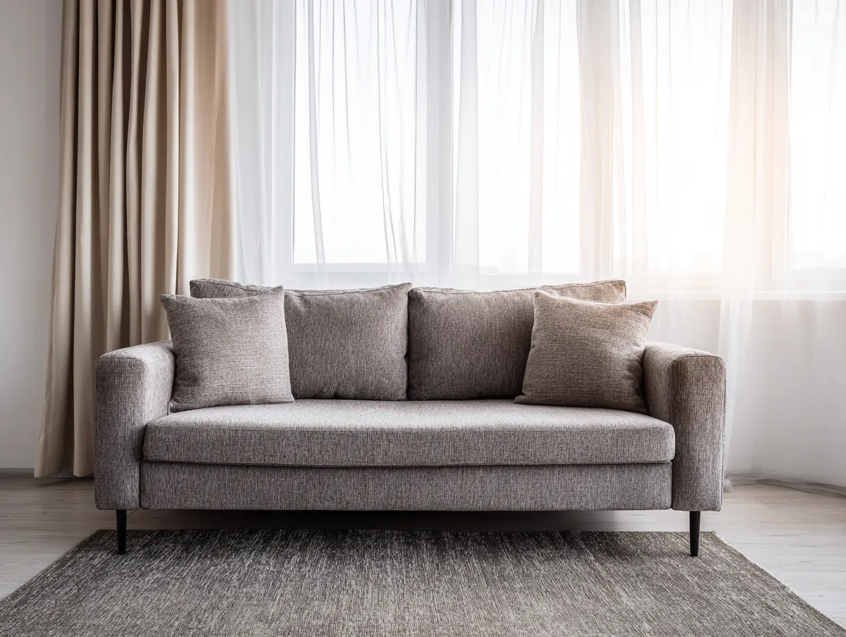 Sofa 210×88×82 cm - Stoff - grau - für das Wohnzimmer - geradliniges 3-Sitzer-Design mit breiten Armlehnen-Savaiabode