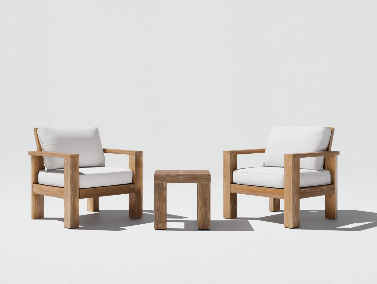 Gartentisch- und Stuhlset 185×80×88 cm - Holz - Natur/Weiß - kompakte Outdoor-Loungegruppe mit Beistelltisch-Savaiabode