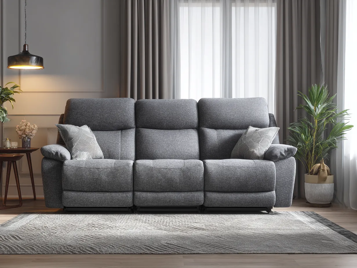 Sofa 220×98×104 cm - Stoff - grau - für das Wohnzimmer - 3-Sitzer mit Relaxfunktion und hoher Rückenpolsterung-Savaiabode
