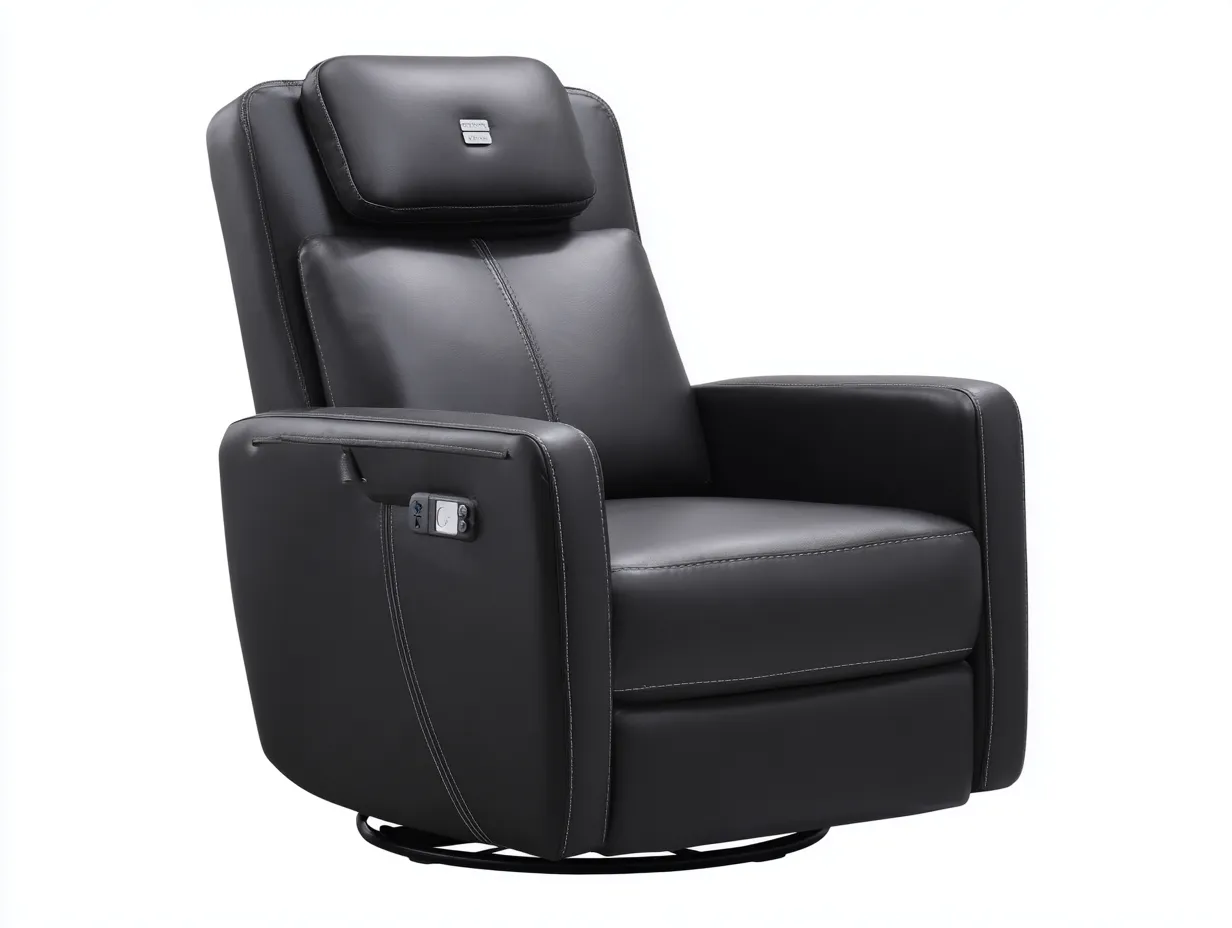 Wohnzimmer-Relaxsessel 84×91×108 cm - Schwarz - Leder - gepolsterter Drehsessel mit verstellbarer Rückenlehne-Savaiabode