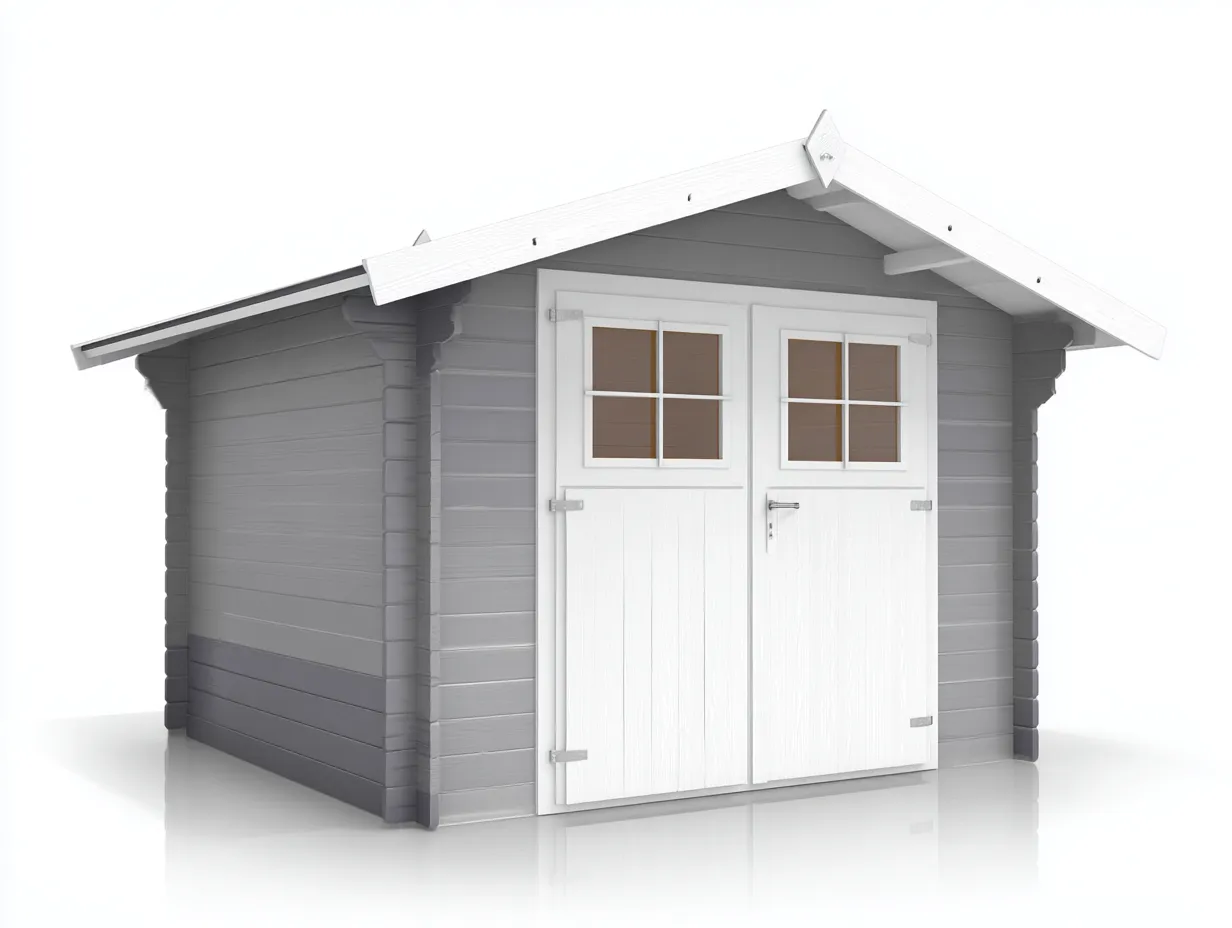 Gartenhäuschen 240×190×225 cm - Holz - grau/weiß - für den Außenbereich - Doppeltür mit Fensterfeldern und Satteldach-Savaiabode