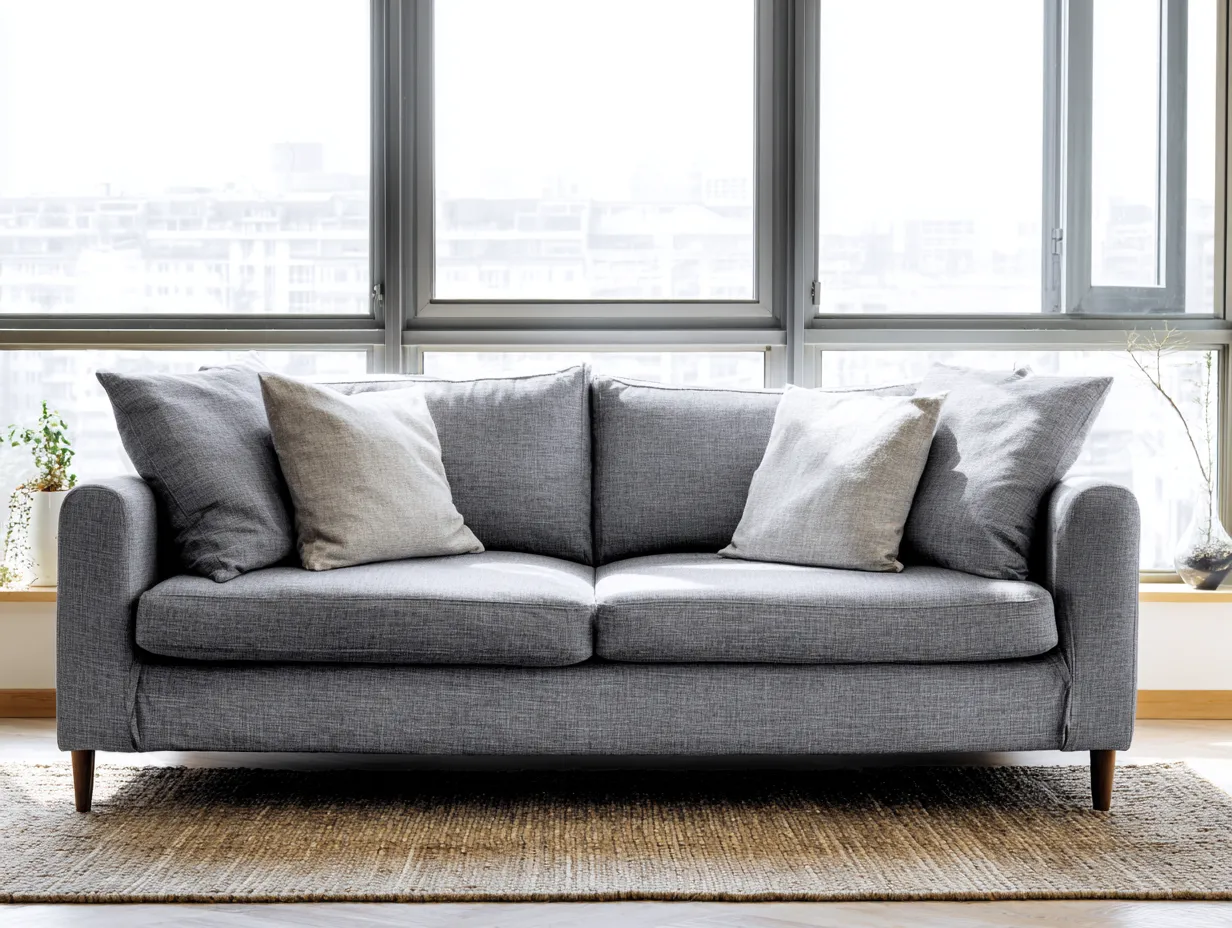 Sofa 218×92×84 cm - Stoff - grau - für das Wohnzimmer - komfortables 3-Sitzer-Sofa mit breiter Polsterung-Savaiabode