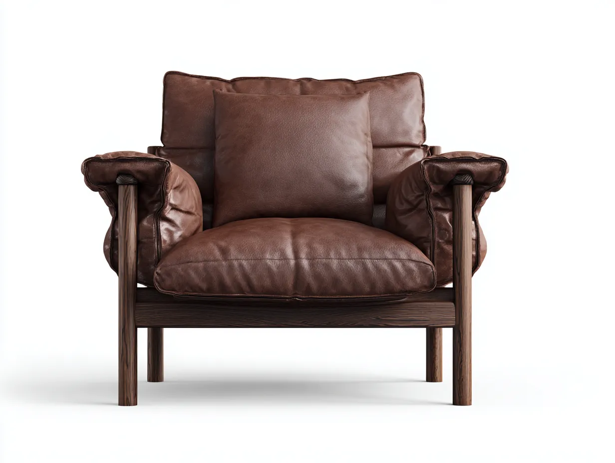 Wohnzimmer-Ledersessel 92×88×86 cm - Braun - Holzrahmen - weich gepolsterter Loungesessel-Savaiabode