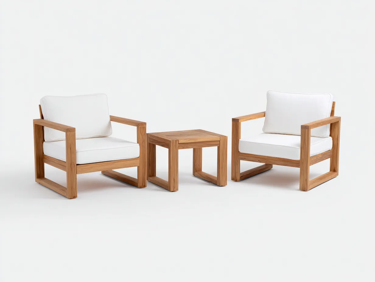 Gartentisch- und Stuhlset 185×80×83 cm - Holz und Stoff - holz/weiß - für Terrasse und Garten - 3-teiliges Set mit quadratischem Tisch-Savaiabode