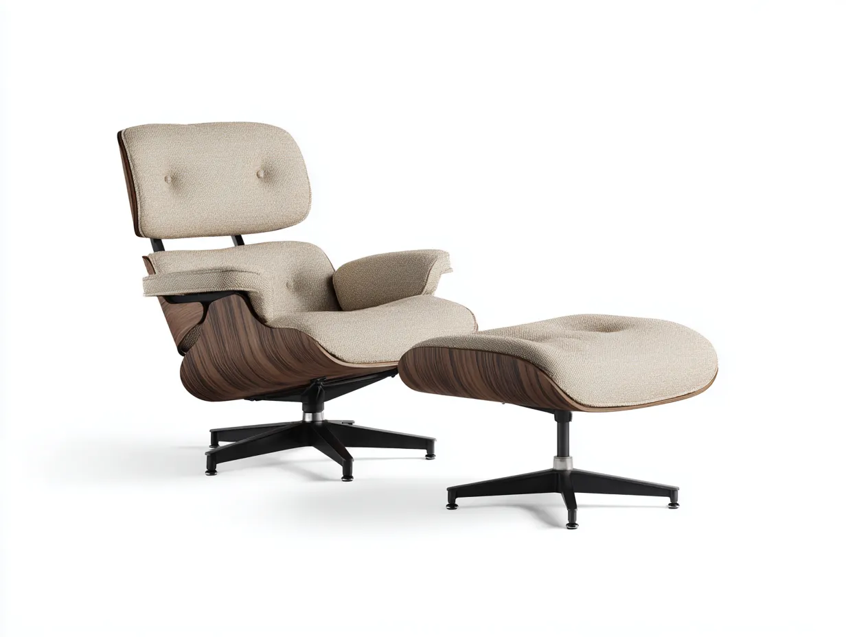 Sessel 84×86×86 cm - Stoff und Holz - beige/braun - für das Wohnzimmer - drehbar mit Hocker-Savaiabode