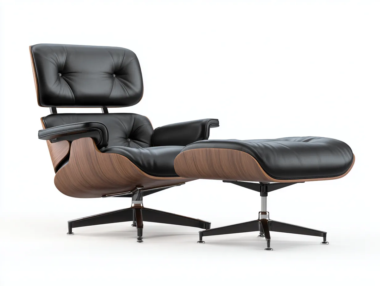 Relaxsessel mit Hocker 85×88×102 cm - Schwarz/Braun - Kunstleder mit Holzschale fürs Wohnzimmer-Savaiabode