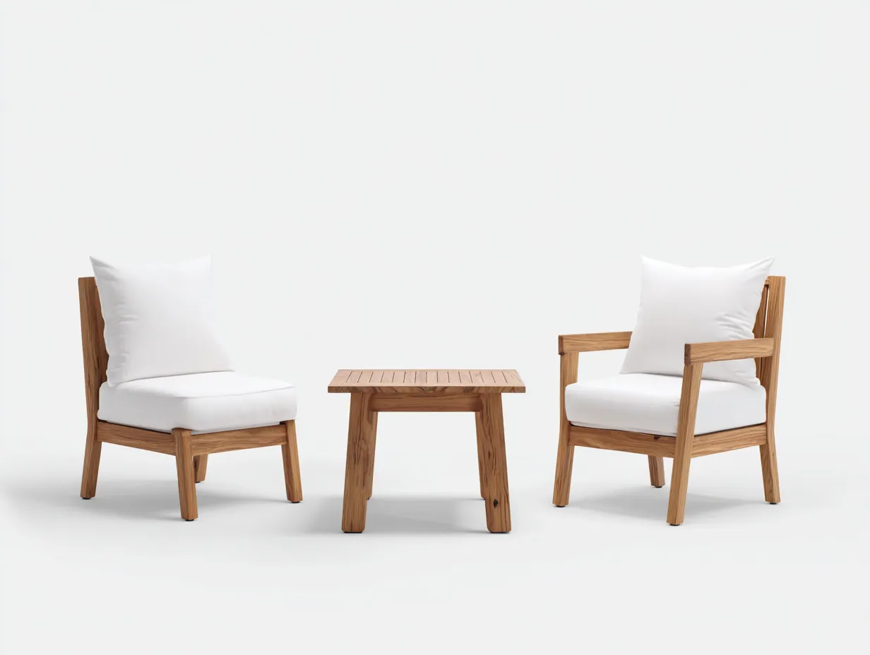Gartentisch- und Stuhlset 180×75×84 cm - Holz und Stoff - holz/weiß - für den Außenbereich - 3-teiliges Set mit rechteckigem Tisch-Savaiabode