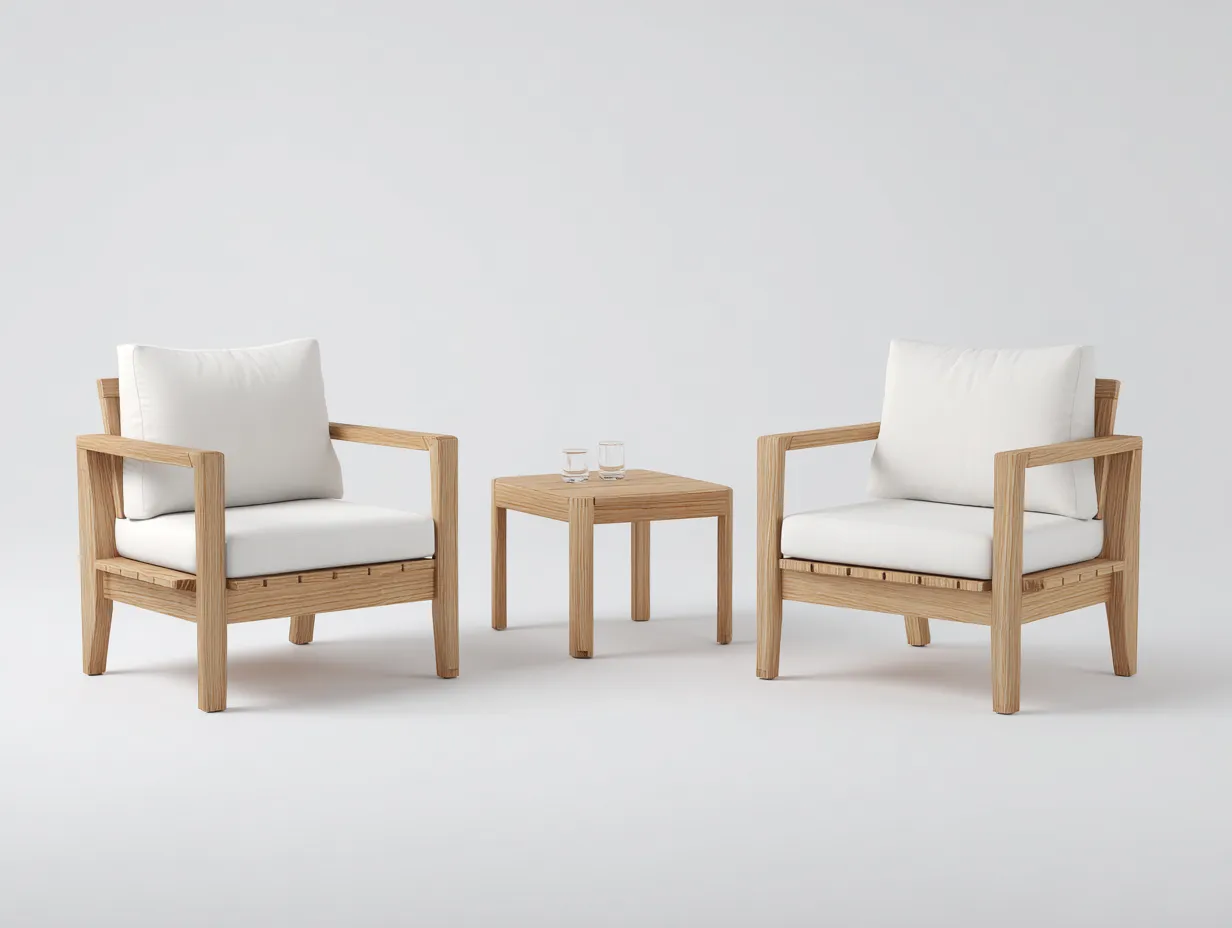 Gartentisch- und Stuhlset 185×78×82 cm - Holz und Stoff - holz/weiß - für den Außenbereich - 3-teiliges Sitzset mit quadratischem Tisch-Savaiabode
