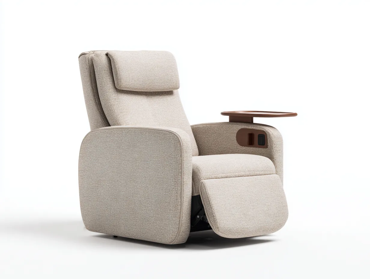 Wohnzimmer-Relaxsessel 82×94×110 cm - Stoff - Beige - elektrischer Fernsehsessel mit Fußstütze und Ablage-Savaiabode