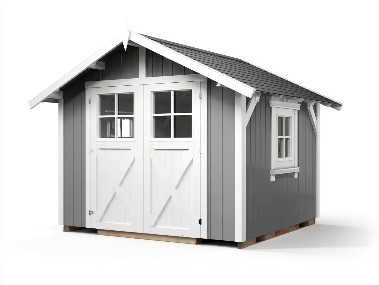Gartenhäuschen 250×200×235 cm - Holz - grau/weiß - für Garten und Hof - Doppeltür mit Seitenfenster und Satteldach-Savaiabode