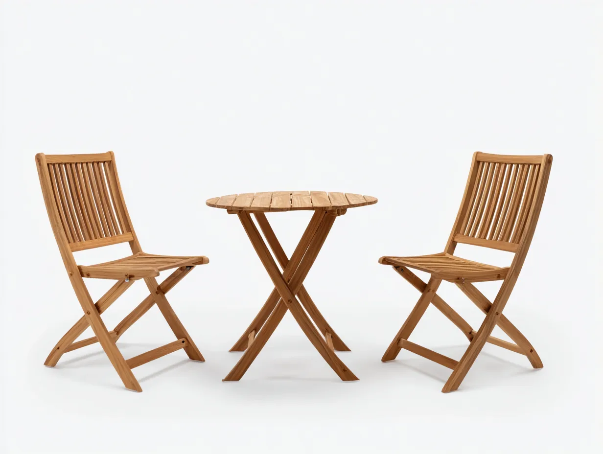 Teakholz-Gartentisch- und Stuhlset 180×155×90 cm - Natur - Runde Klappgruppe für Im Freien-Savaiabode
