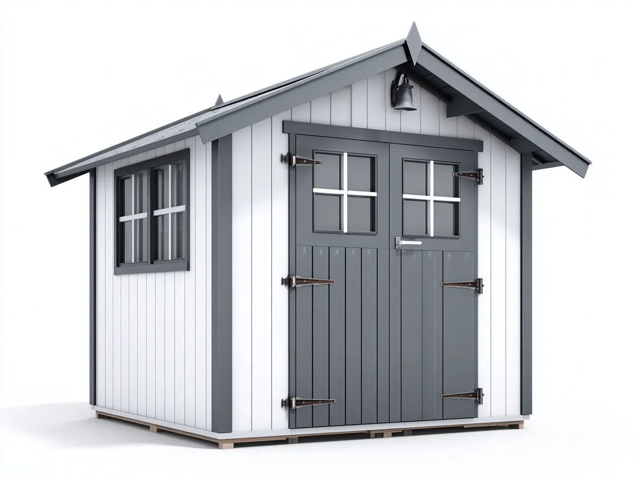 Gartenhäuschen 240×200×240 cm - Holz - Weiß/Grau - Gerätehaus mit Doppeltür Seitenfenster und Satteldach-Savaiabode