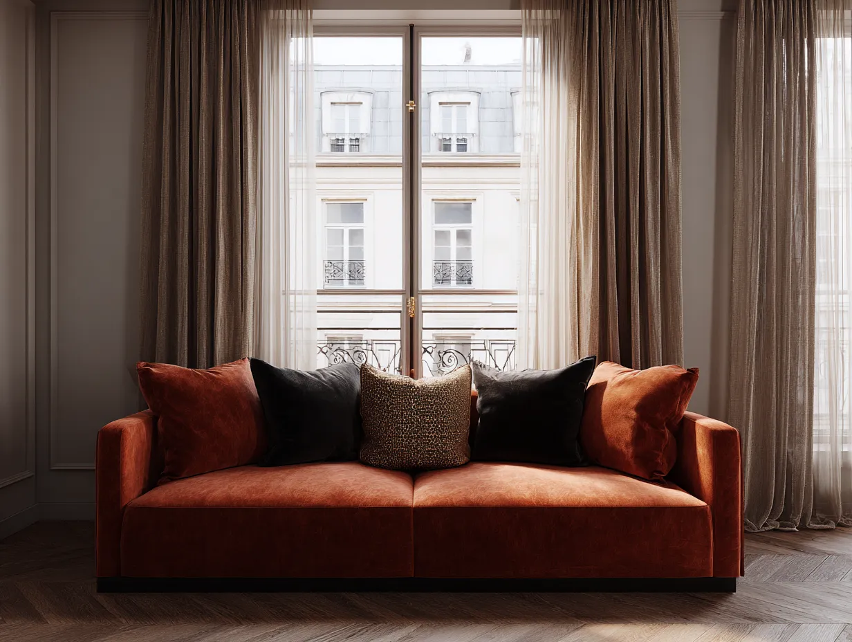 Wohnzimmer-Sofa 218×96×78 cm - Stoff - Rostrot - breites Polstersofa mit bodennaher moderner Form-Savaiabode