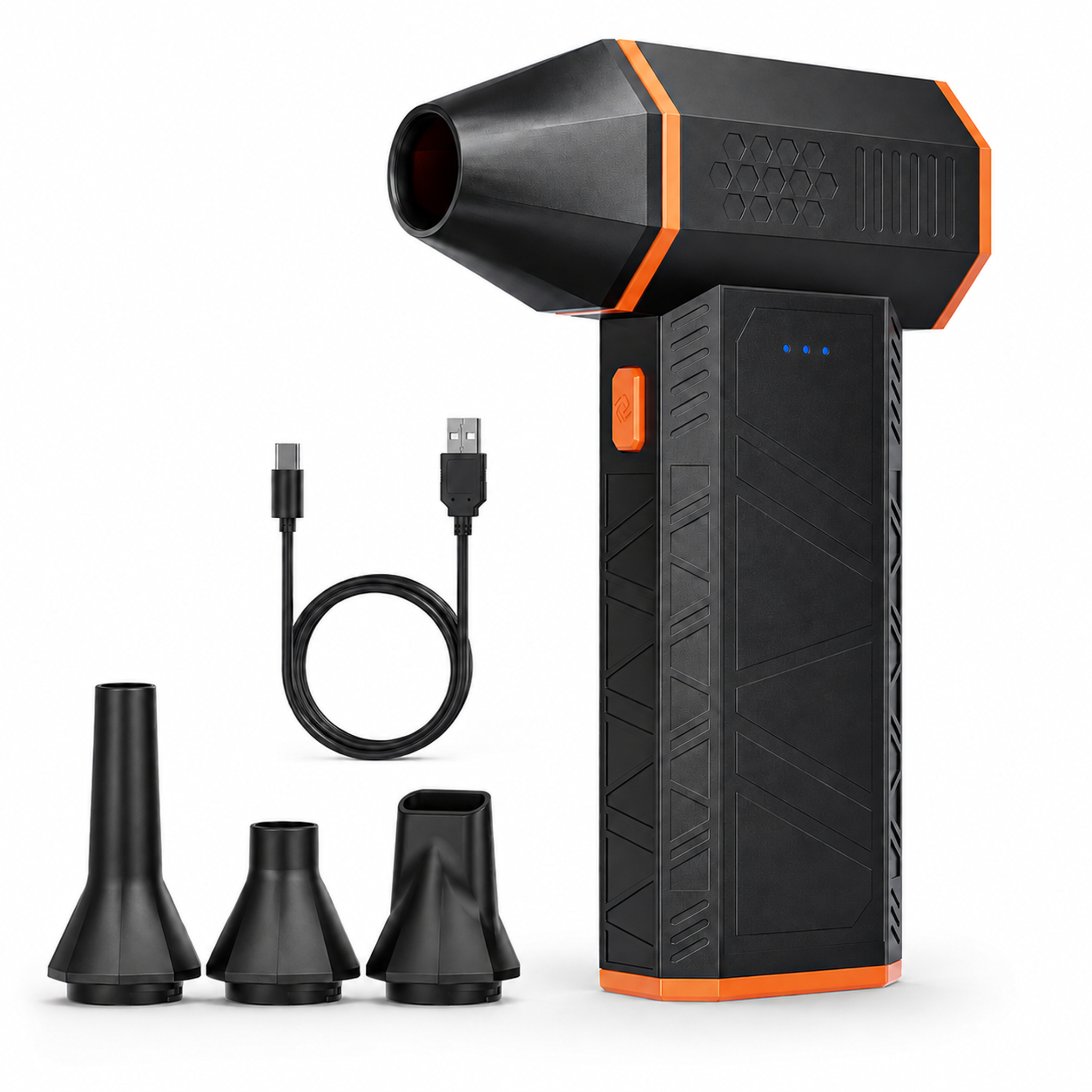 MegaFlow 50 Compressed Air Duster, 110,000 RPM, 3-Gear Adjustable | Electric, Mini Blower, Fast Charging, Computer, Keyboard, House, Outdoor, Car, 0.45 lb Lightweight, 4 Nozzles - front-left angle