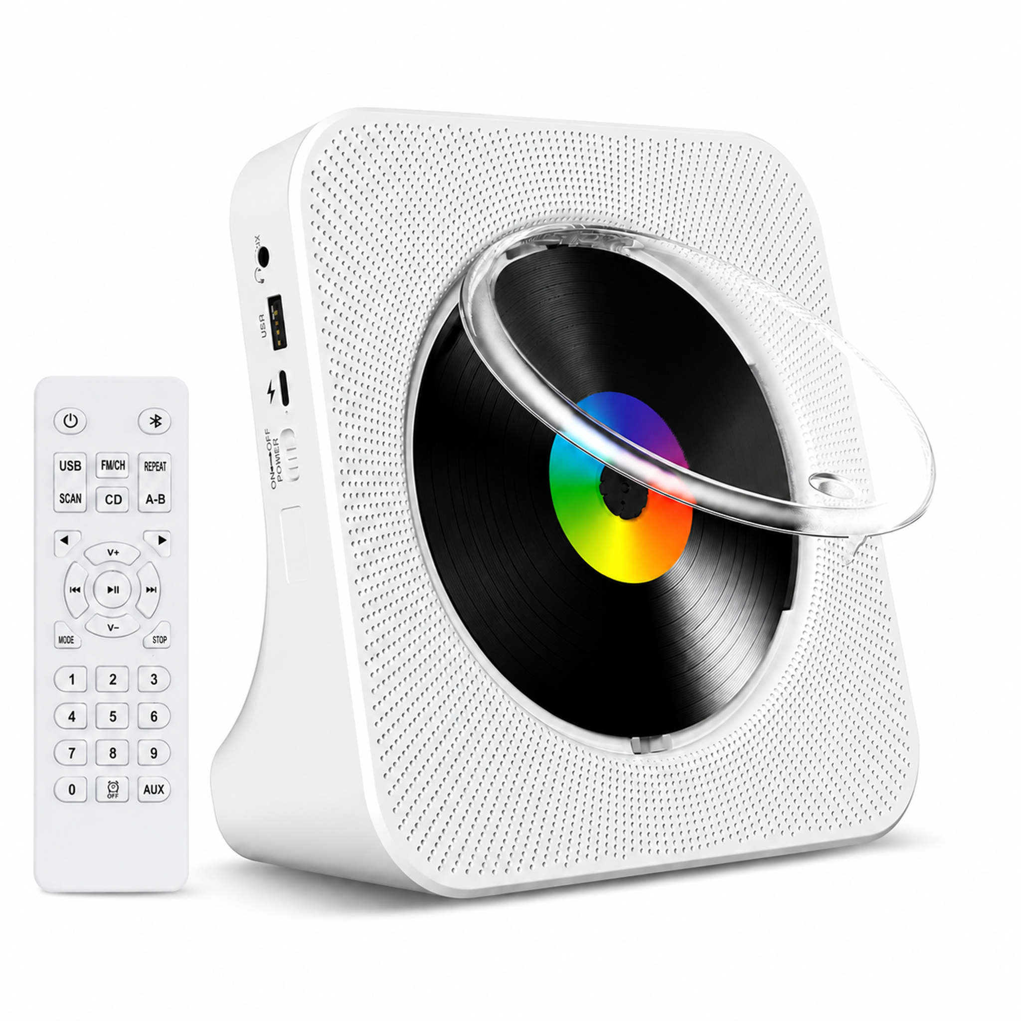 CD Player Portable Bluetooth Desktop CD Players for Home | Portable CD Player with Bluetooth with Timer Built-in HiFi Speakers with LCD Screen Display Boombox FM Radio USB Type-C - front-left angle