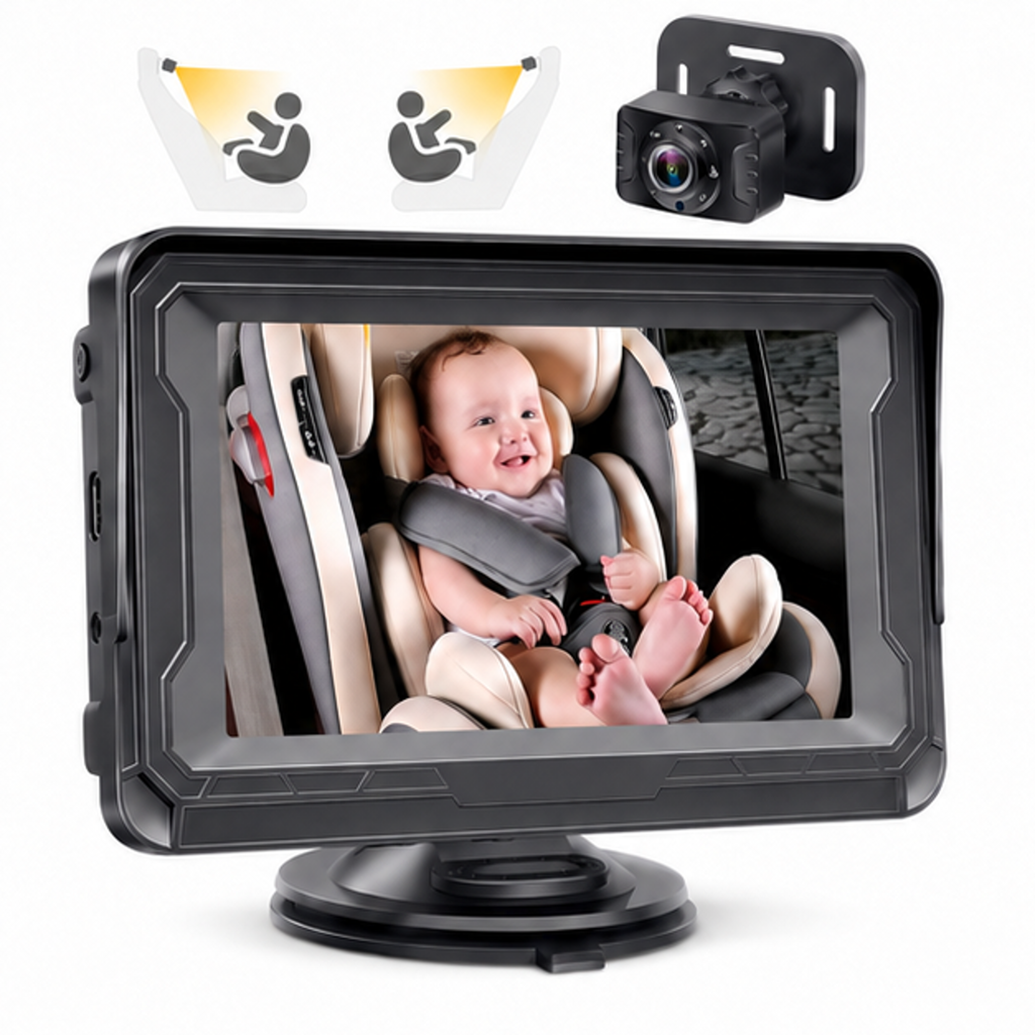 Baby Car Camera HD 1080P: Rear Facing Car Baby Monitor Clear Image | Crystal Night Vision, Adjustable View Angle, Easy Setup, Anti-Glare Display, Safety for Kids & Infants - front-left angle