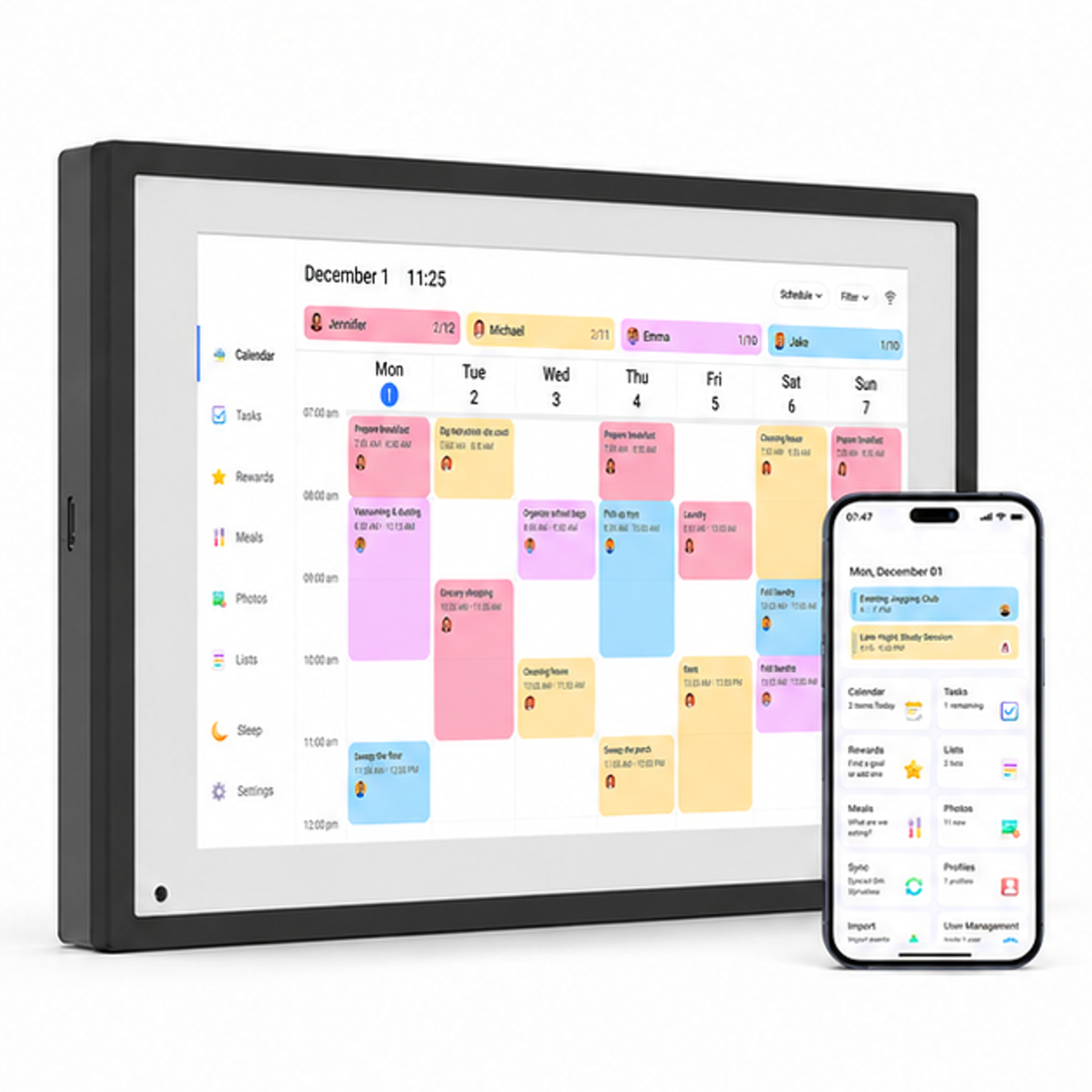 10.1 inch Digital Calendar Chore Chart Digital Picture Frame | Smart Family Planner, Smart Family Planner, Desk Digital Calendar Best Gifts for Christmas, Wedding, Mom - front-left angle