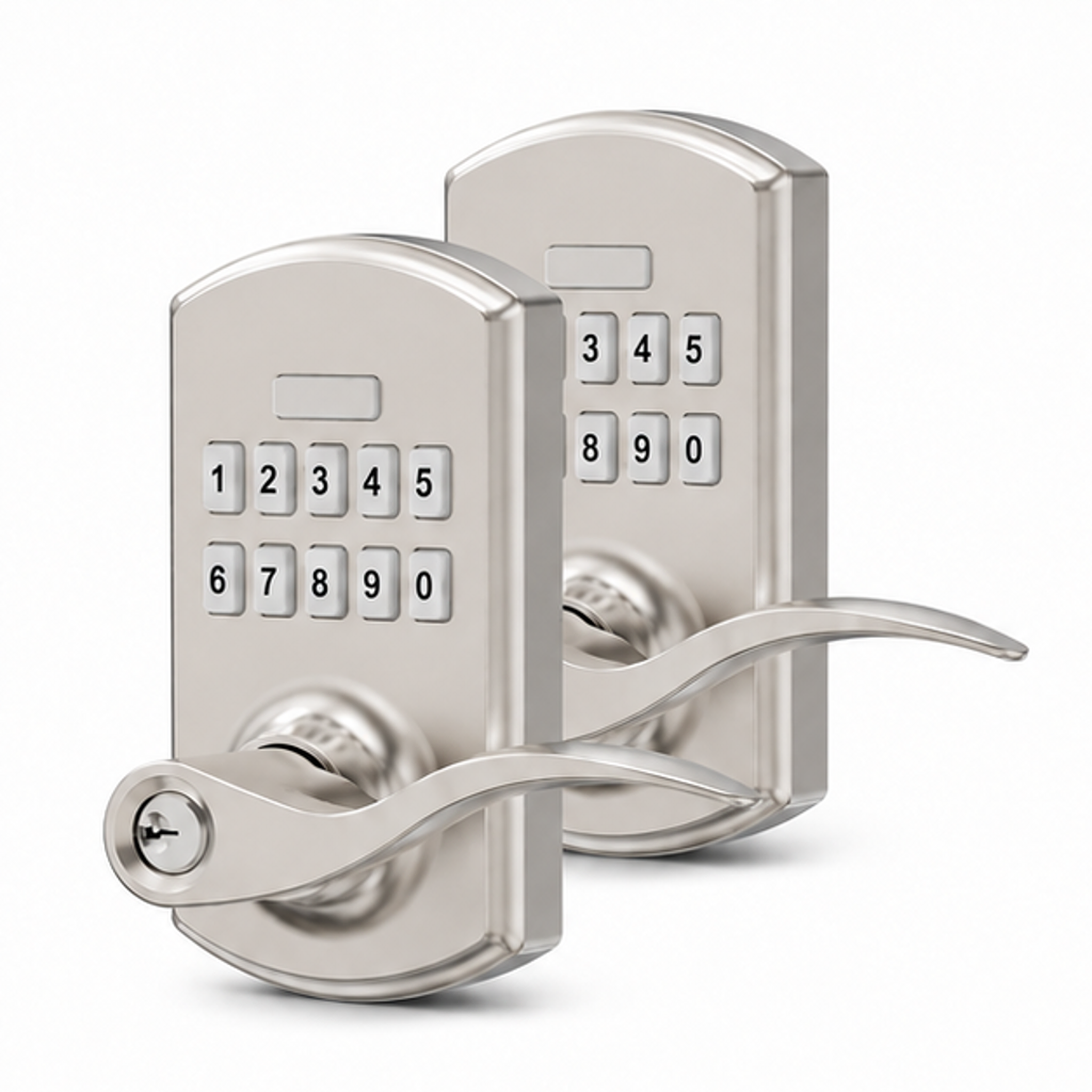 Keypad Smart Door Lock Handle Keyless Entry Electronic Satin Nickel 2 Pack | 20 User Codes One-Time Codes Anti-Peep Auto-Lock Timer Passage Mode Silent Option Easy DIY Install Secure & Convenient - front-left angle