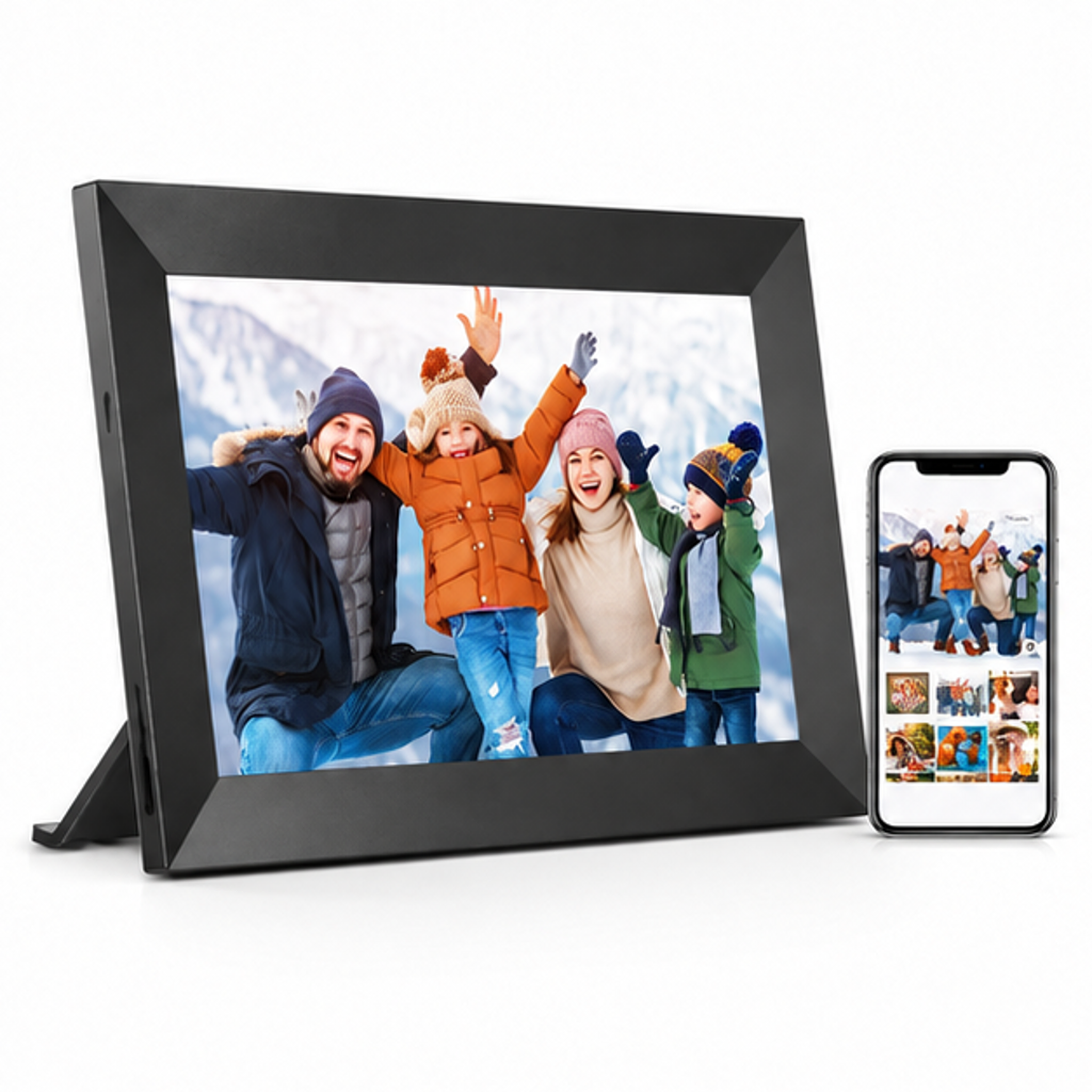 10.1" Digital Picture Frame with 32GB Storage Support SD Card, Electronic Photo Frames with 1280x800 HD IPS Touch Screen, Instantly and Securely Share Memories, Send Wishes from Anywhere - front-left angle