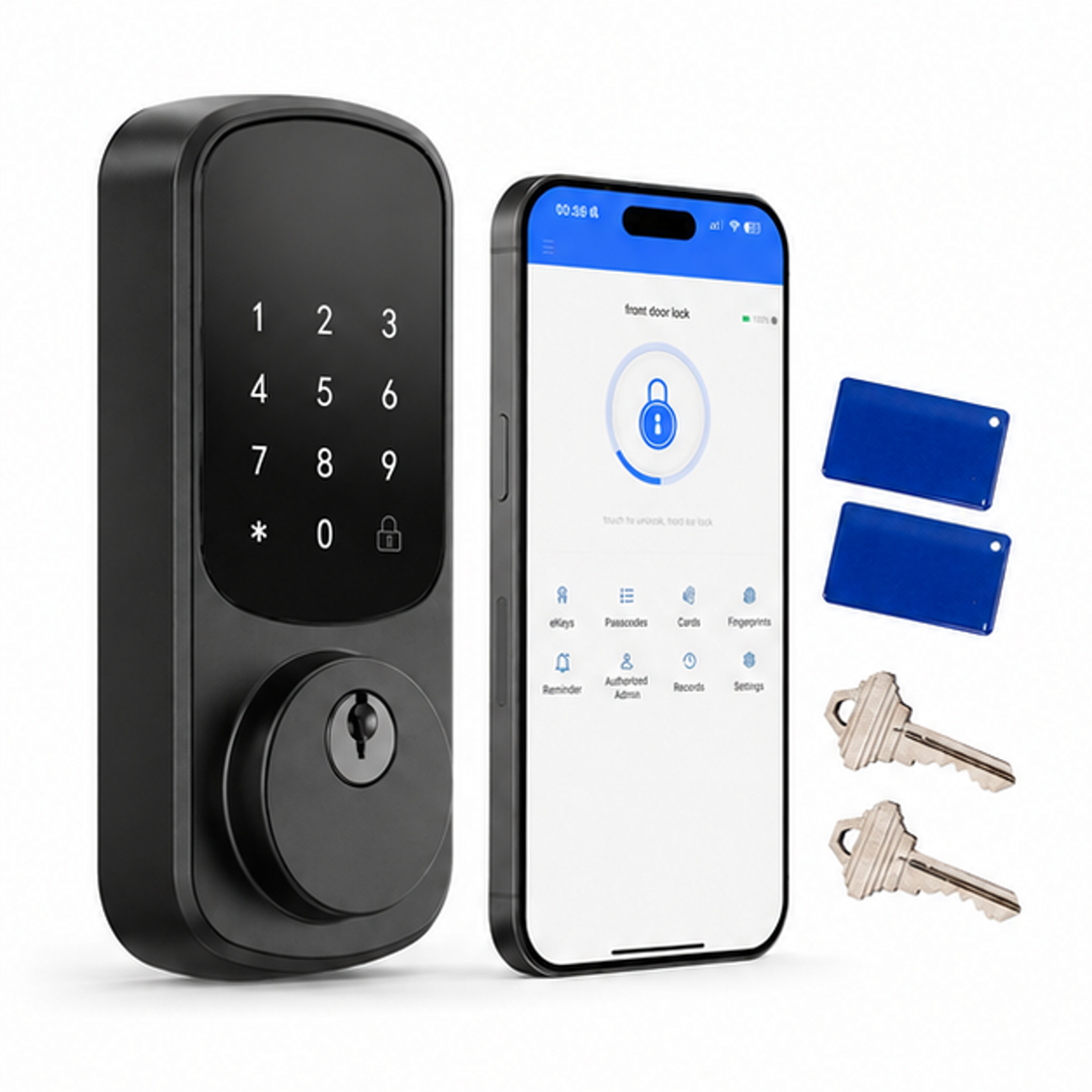 B200 Fingerprint Smart Door Lock, Keyless Entry Deadbolt | 8-in-1 Keyless Entry, Touchscreen Keypad, App Control, Auto Lock, User Management, BHMA Certified Front Door Security - front-left angle