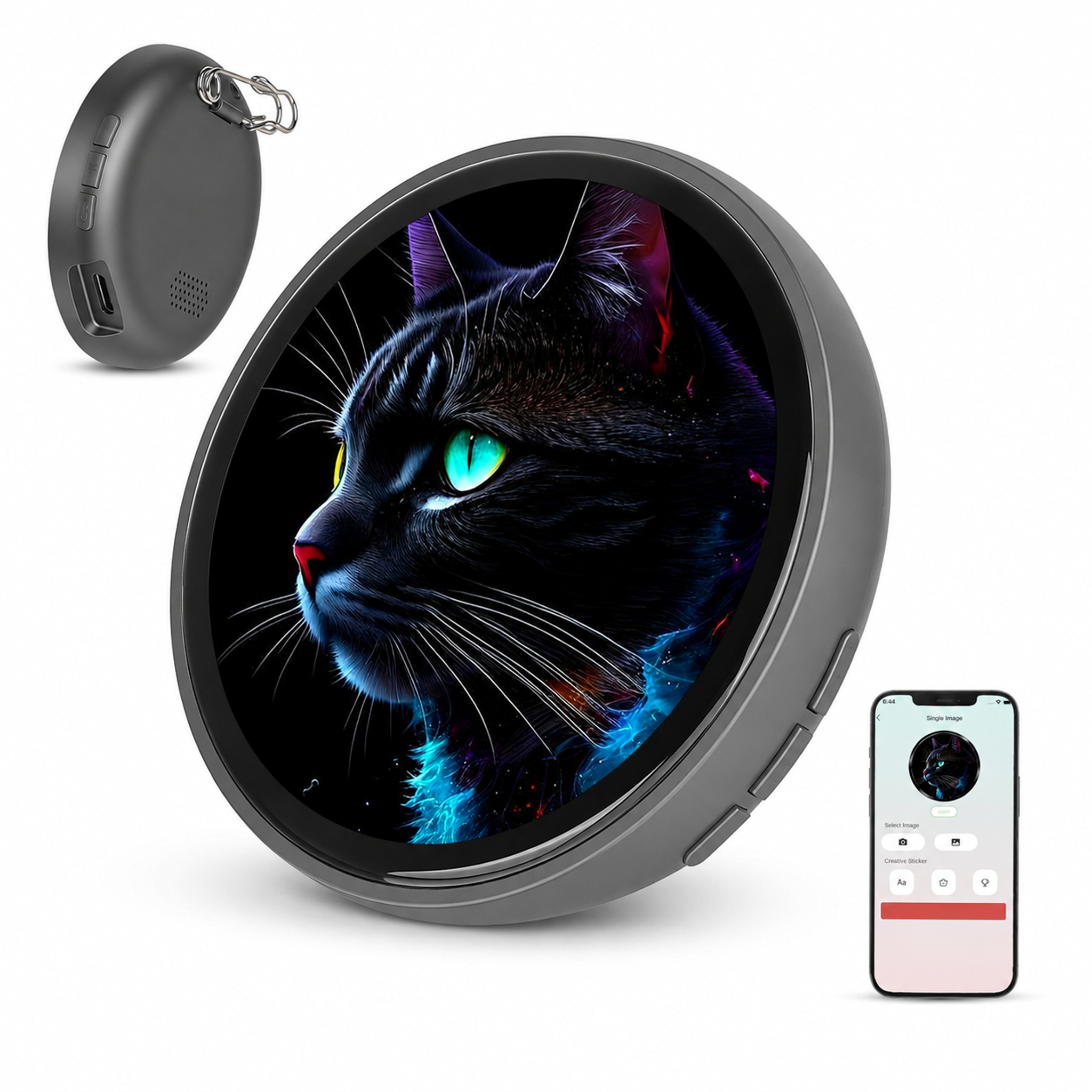 Digital Badge Anime Pins for Backpacks-Digital GIF Photo Video Display | Electronic Badge Personalized Gift Digital Pins with HD Pixel Touchscreen - Perfect for Unique Personal Show - front-left angle