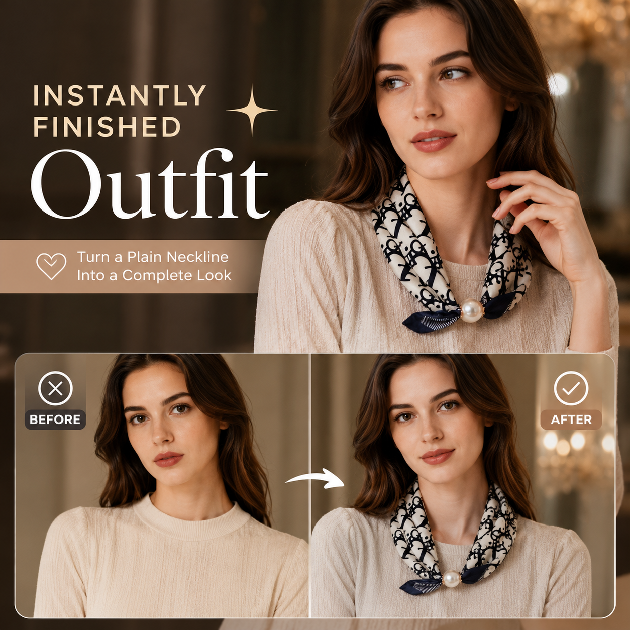 Pearl magnetic scarf styled with a simple outfit